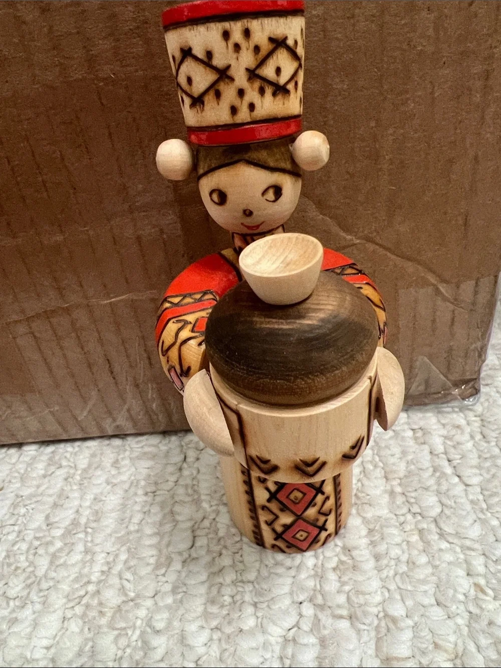 Handcrafted vintage Russian Baker Wooden Decorative Figurine - Red and Natural